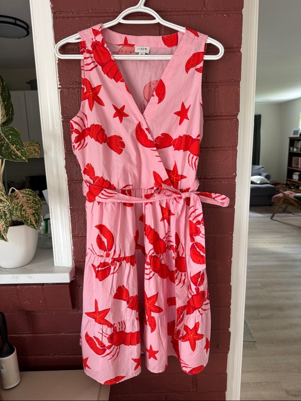 J. Crew Pink Wrap Sundress with Red Lobsters & Starfish Size 8